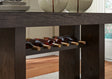Burkhaus dark brown counter height dining table and 4 barstools front view