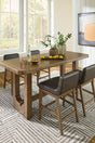Cabalynn light brown counter height dining table and 4 barstools front view