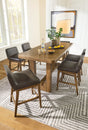 Cabalynn light brown counter height dining table with 6 barstools front view