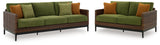 Horizon outdoor sofa front view with green cushions