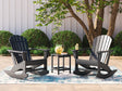 Front view of Sundown Black Treasure outdoor set with 2 rocking chairs and end table
