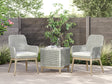 Seton Gray Creek outdoor seating set with 2 gray resin wicker chairs and end table