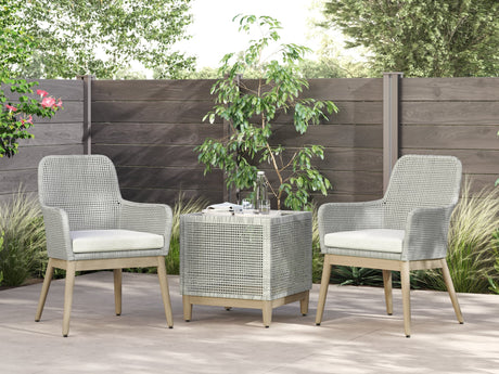 Seton Gray Creek outdoor seating set with 2 gray resin wicker chairs and end table