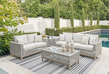Seton Gray Creek outdoor sofa and loveseat with coffee table front view
