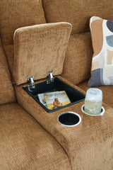 Kanlow Honey reclining sofa and loveseat set front view
