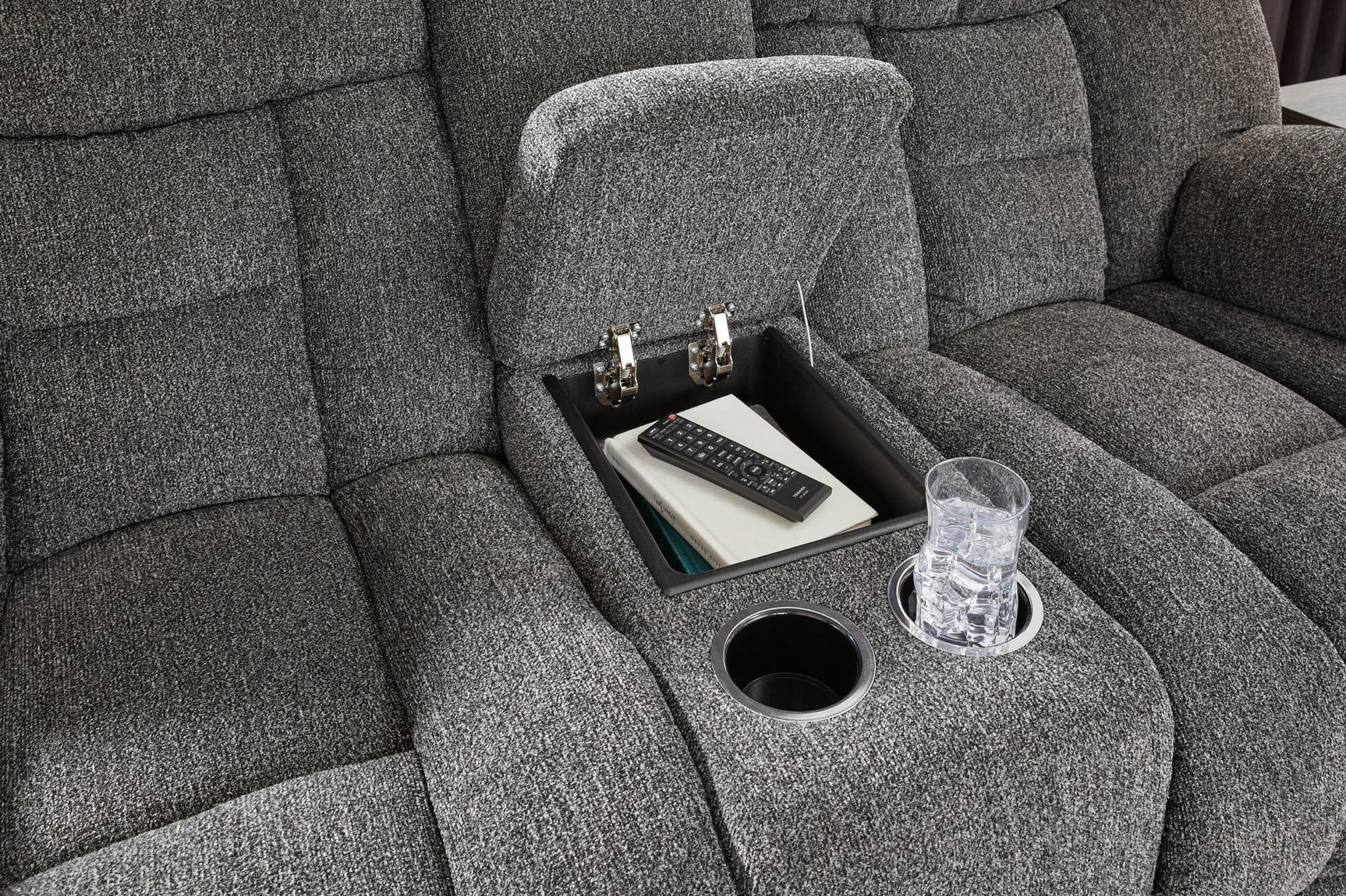 Foreside Charcoal Sofa and Loveseat set angled view