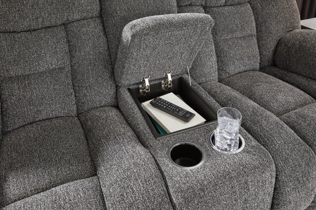 Foreside Charcoal Sofa and Loveseat set angled view