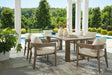 Serene Dark Brown Bay Outdoor Dining Table and 6 Cushioned Chairs - front view