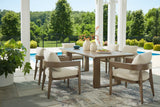 Serene Dark Brown Bay Outdoor Dining Table and 6 Cushioned Chairs - front view