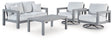 Hurley Gray Park Outdoor Loveseat with 2 Lounge Chairs and Coffee Table front view