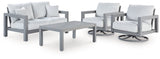 Hurley Gray Park Outdoor Loveseat with 2 Lounge Chairs and Coffee Table front view