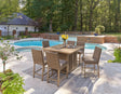 Walton Driftwood Bridge Outdoor Fire Pit Table with 6 Barstools front view