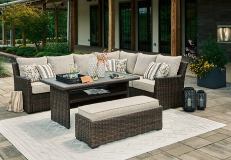 Brook Brown Ranch brown outdoor sectional set with coffee table front angle