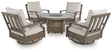 Rainier Beige Ranch outdoor dining table angled view