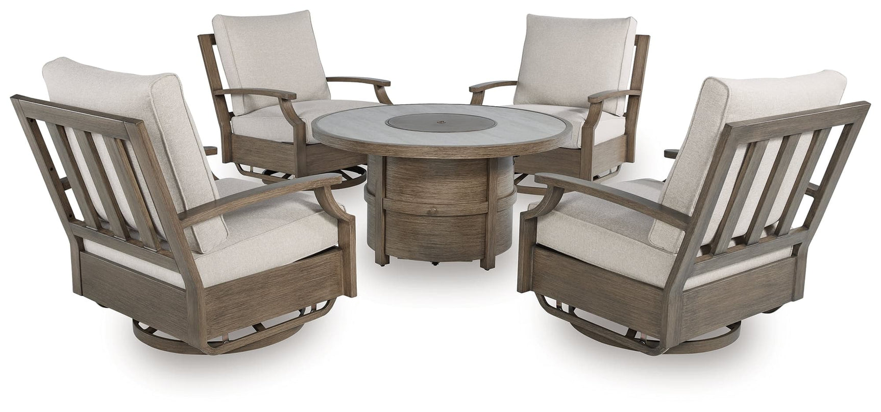 Rainier Beige Ranch outdoor dining table angled view