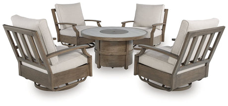 Rainier Beige Ranch outdoor dining table angled view