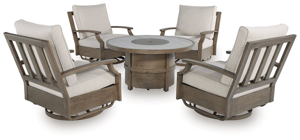 Rainier Beige Ranch outdoor dining table angled view