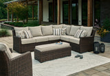 Brook Brown Ranch 3-piece outdoor sectional with chair angled view
