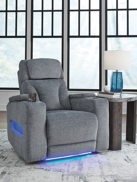 Front view of Studio Cave Steel Power Recliner with Next-Gen Nuvella™ chenille fabric