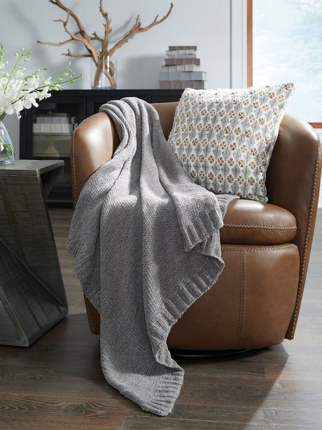 Anawood Gray Chenille Throw draped over sofa arm