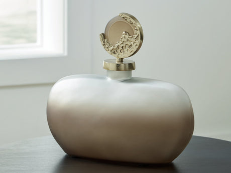 Acario Taupe and Gold Finish Decorative Jar front view
