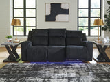 Forest Lake black chenille and velvet power reclining sofa front view