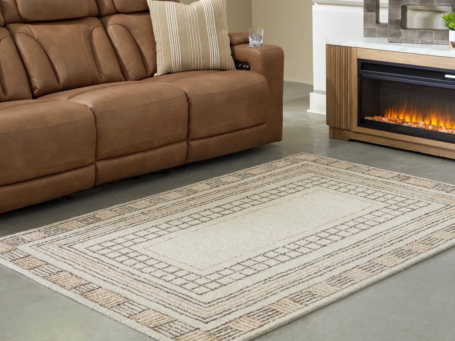 Idaman Taupe and Brown Medium Hand-Tufted Rug full top view