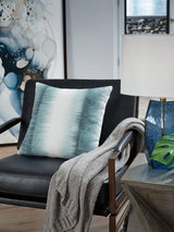 Elonwich teal and white ombre stripe square pillow front view