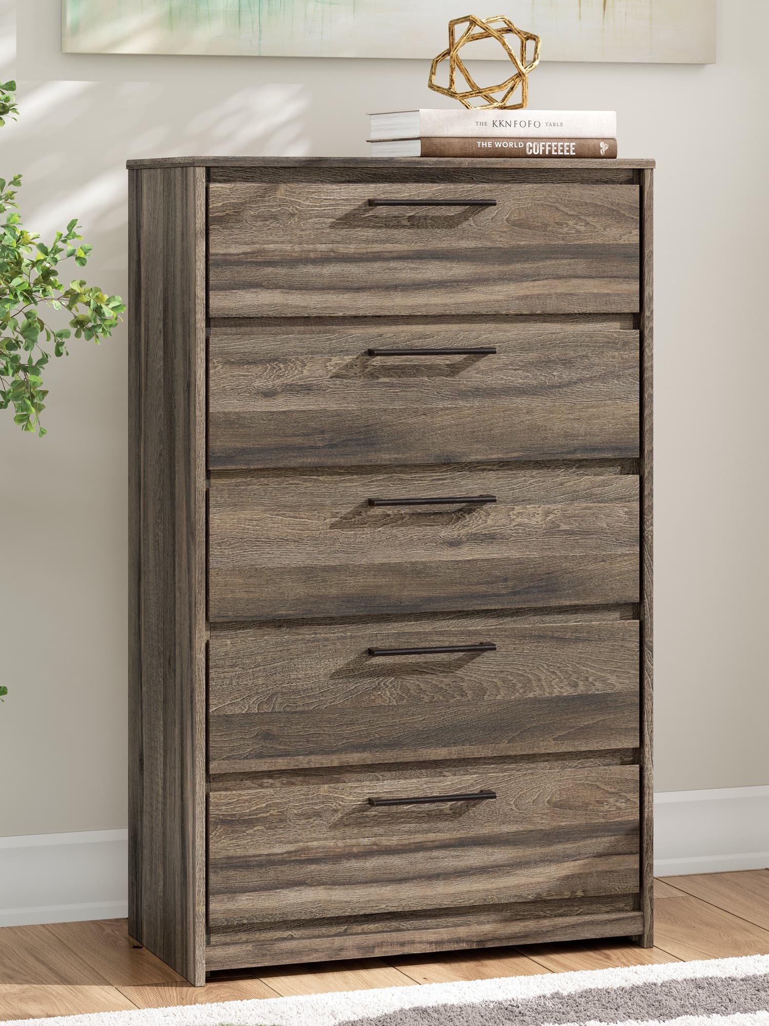 Elbrim Brown Chest of Drawers front angle view