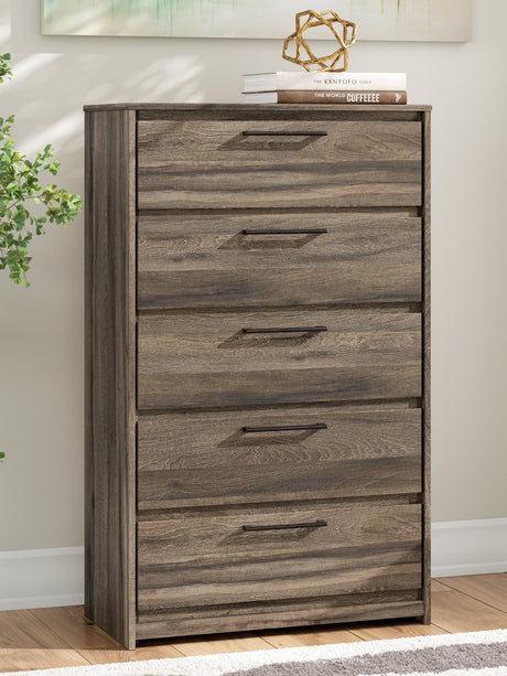 Elbrim Brown Chest of Drawers front angle view
