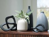 Leithick set of 5 decorative vases and sculptures in black, tan, and gray finishes