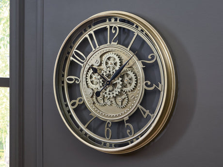 Gilover champagne finish vintage gear wall clock front view