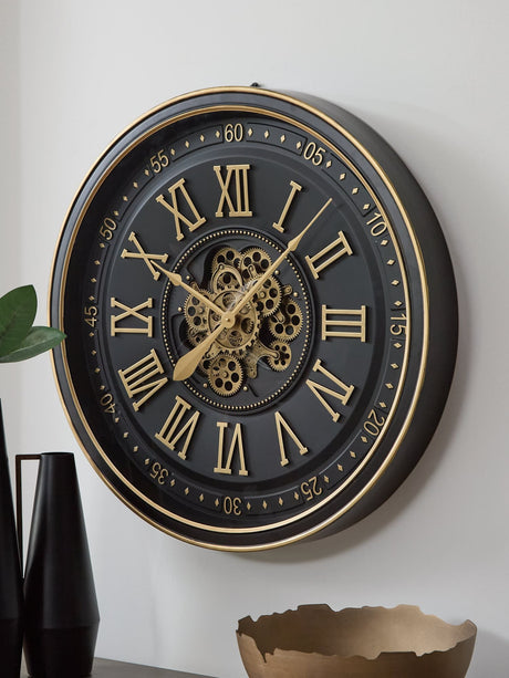 Dairton Black and Gold Finish Wall Clock front view