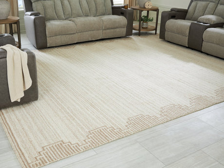 Emorymore Brown and Beige Extra Large Wool Rug viewed flat from above
