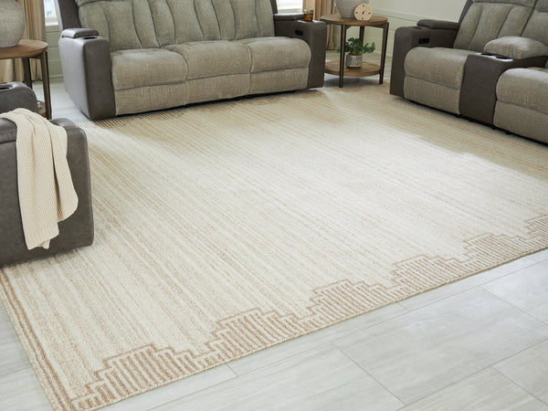 Emorymore Brown and Beige Extra Large Wool Rug viewed flat from above