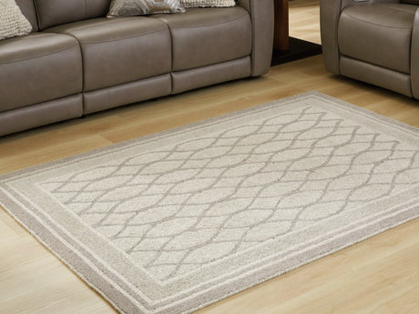 Wimney Gray Medium Wool Rug laid flat showing bordered pattern