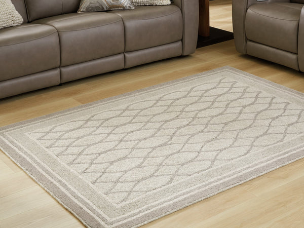 Wimney Gray Medium Wool Rug laid flat showing bordered pattern