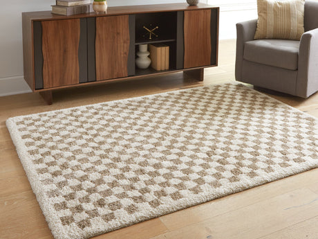 Karamen Taupe and Ivory Medium Checkered Rug, front view