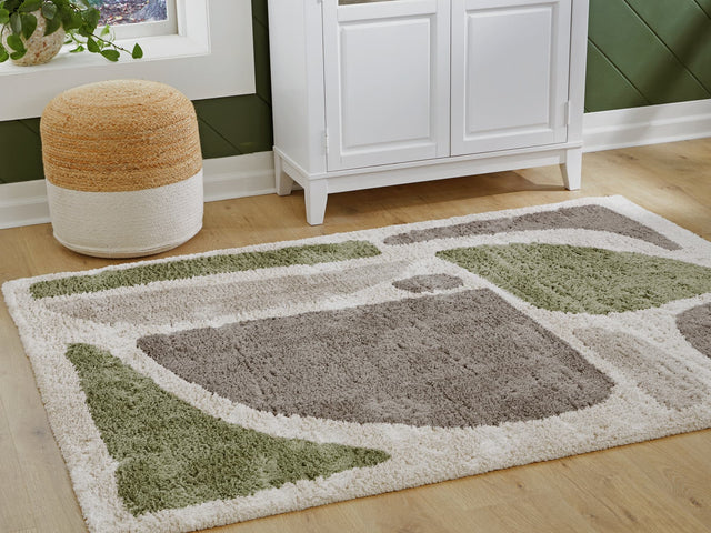 Anburgh Medium Rug Green Gray Ivory full view on floor
