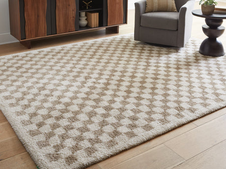Karamen Taupe/Ivory Large Rug top view showing checkered pattern