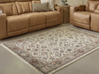 Beritham Large Rug in blue, brown, and beige floral pattern, top view