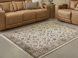 Beritham Medium Blue, Brown and Beige Floral Area Rug flat lay
