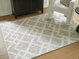 Unawick medium size gray and ivory geometric area rug front view