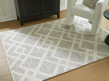 Unawick medium size gray and ivory geometric area rug front view