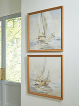 Winbrook Wall Art Set front view showing two gray tan gold framed canvases