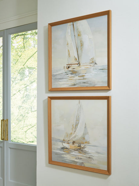 Winbrook Wall Art Set front view showing two gray tan gold framed canvases