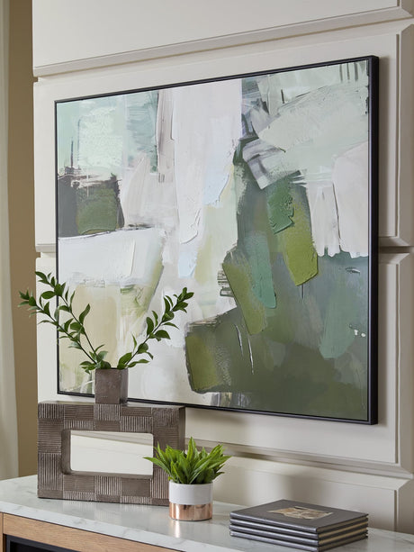 Vinick Green Gray White abstract wall art front view