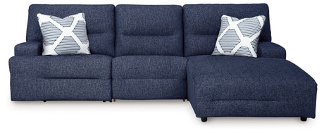 Acklen Place navy power reclining sectional, angled view