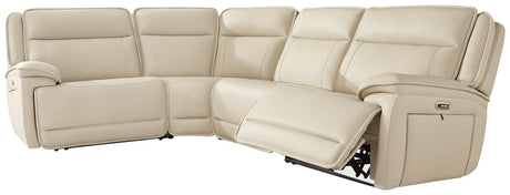 Double Deal almond leather 4-piece reclining sectional front view