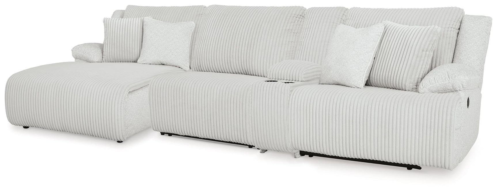 Top Tier Alloy Velvet 4-Piece Reclining Sectional with Chaise, front angle view in alloy velvet upholstery